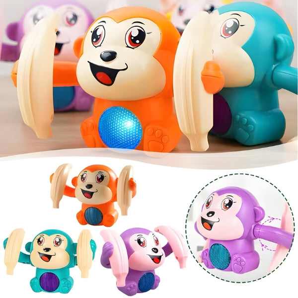 Brinquedo educativo em forma de macaquinho com banana, ideal para estimular a coordenação motora e visual das crianças