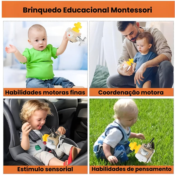 Criança brincando com o Treco Fácil. Coordenação motora e habilidades práticas são desenvolvidas com segurança e diversão