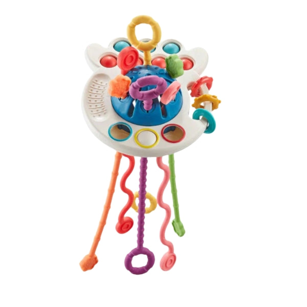 Embalagem do Disco Sensorial Infantil 3 em 1. Brinquedo ideal para presente, com design seguro, colorido e atrativo para bebês e crianças