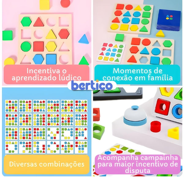 GeoPlay com blocos coloridos em formas geométricas. Brinquedo educativo ideal para estimular o raciocínio e a coordenação motora