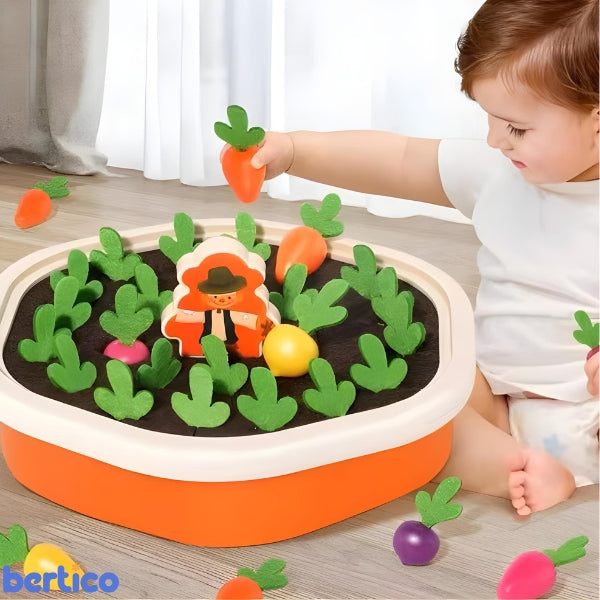 Kit completo da MiniHorta com 18 peças em tecido. Brinquedo interativo ideal para desenvolvimento sensorial infantil.