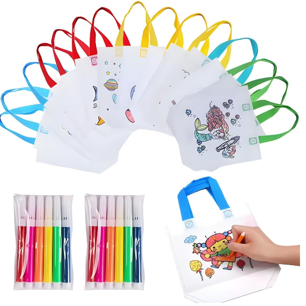Kit de pintura infantil completo com pincéis, tintas coloridas e telas, ideal para estimular a criatividade das crianças em casa
