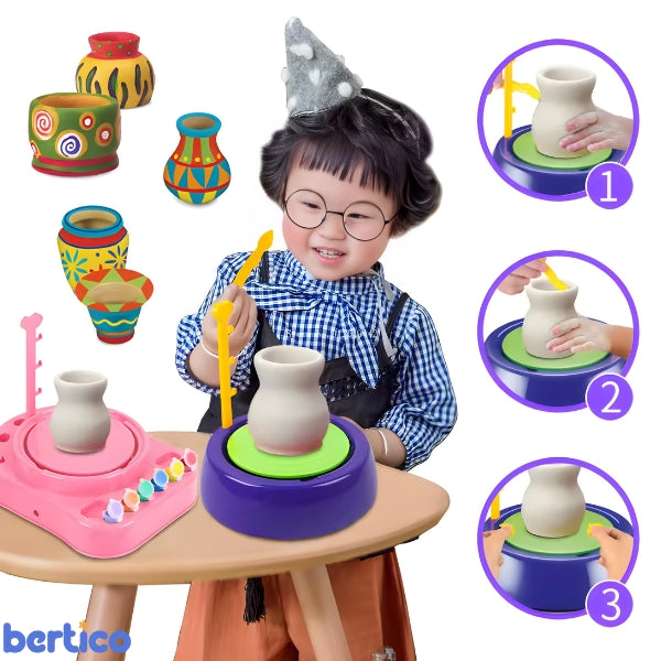 MiniCeram com design compacto e colorido. Máquina de cerâmica infantil que estimula criatividade e habilidades artísticas