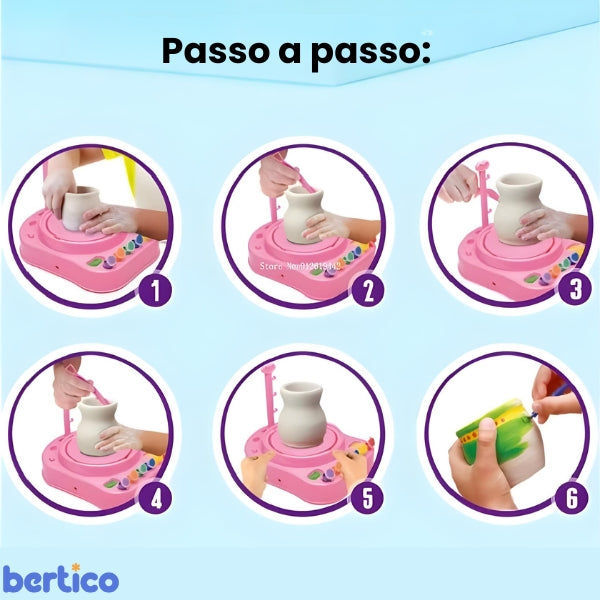 Peças modeladas com a MiniCeram em processo de secagem. Incentiva paciência e senso de conquista nas crianças