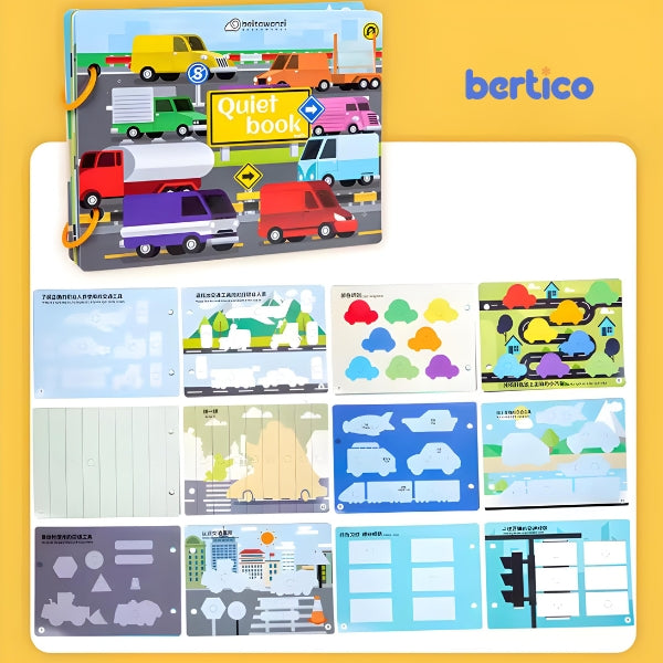 QuietBook Montessori ensina habilidades diárias como amarrar sapatos, abrir fechos e vestir roupas, promovendo a autonomia e o desenvolvimento infantil