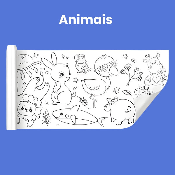 Rolo de desenho compatível com lápis de cor, canetinhas, giz de cera e tintas. Produto educativo ideal para explorar diferentes técnicas de pintura