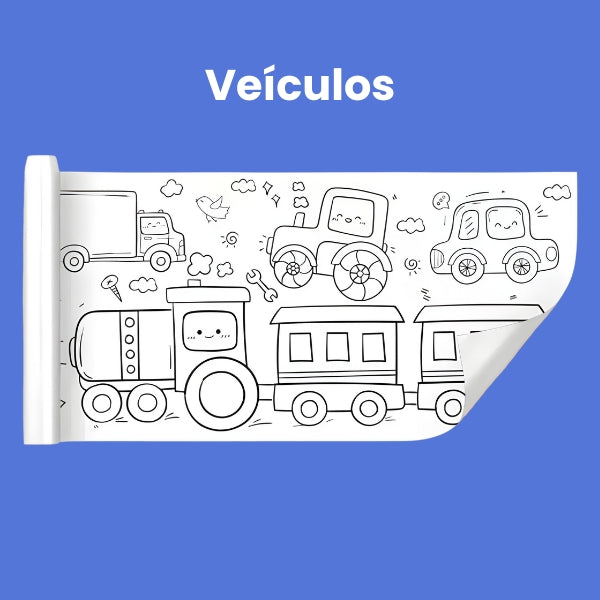 Rolo de desenho infantil com ilustrações diversas. Papel de alta qualidade, ideal para lápis de cor, giz de cera e canetinhas laváveis