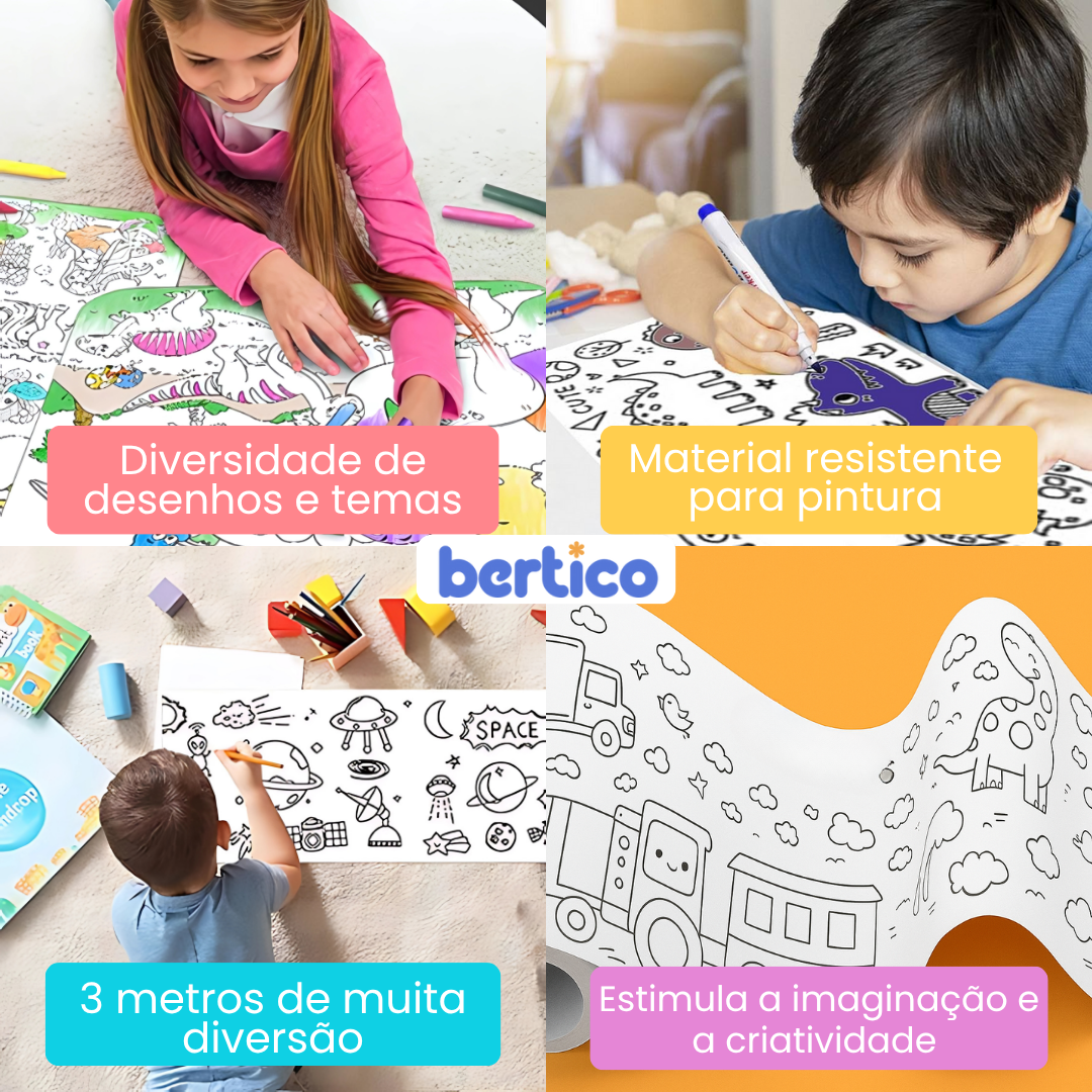 Bobina Criativa de Desenho | 3 metros e 1000+ Ilustrações Divertidas