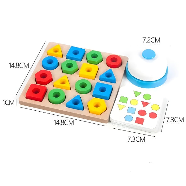 Blocos de madeira em formas geométricas variadas. Material educativo perfeito para aprendizado visual e desenvolvimento cognitivo infantil