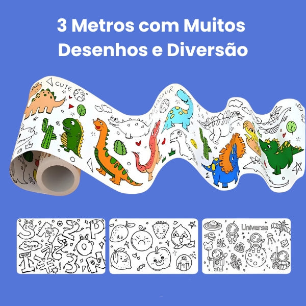 Bobina Criativa de Desenho com 3 metros e mais de 1000 ilustrações para colorir. Ideal para estimular a criatividade e o aprendizado infantil
