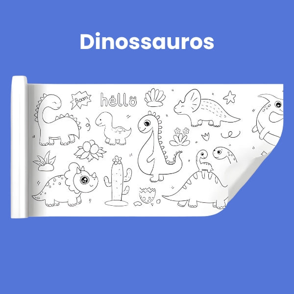 Bobina de desenho infantil sendo usada por crianças. Perfeita para desenvolver habilidades artísticas e promover um aprendizado interativo