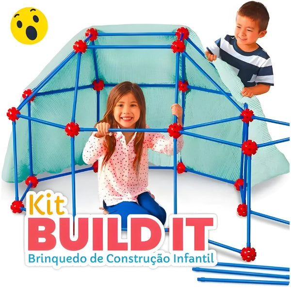 Build Kit com hastes e esferas de conexão para montar cabanas e estruturas criativas. Brinquedo educativo infantil inspirado no método Montessori