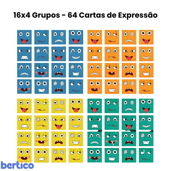 Comparação de emoções com o FaceMix. Ensina crianças a reconhecer e diferenciar sentimentos opostos de forma lúdica