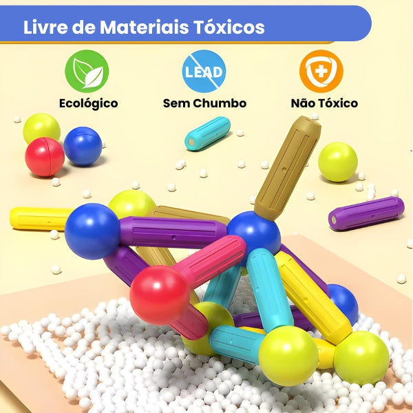 Construção em 3D feita com o Magna Kids. Estimula a criatividade e habilidades cognitivas por meio de brincadeiras inteligentes