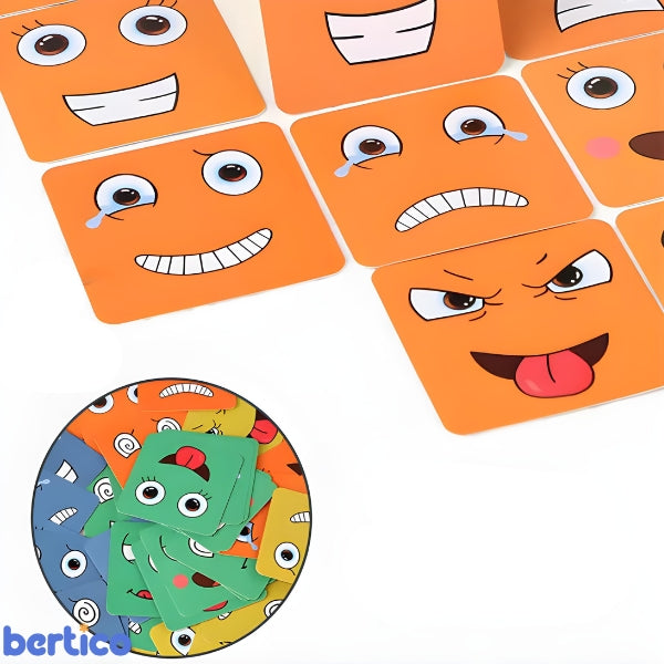 Criança brincando com o FaceMix para montar expressões. Atividade divertida que fortalece empatia e comunicação emocional