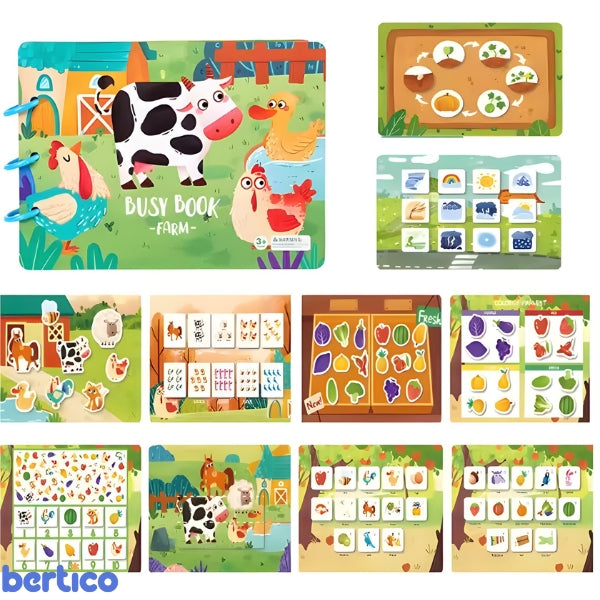 Criança brincando com o Livro Interativo Montessori. Brinquedo educativo perfeito para estimular a criatividade e a independência de forma divertida