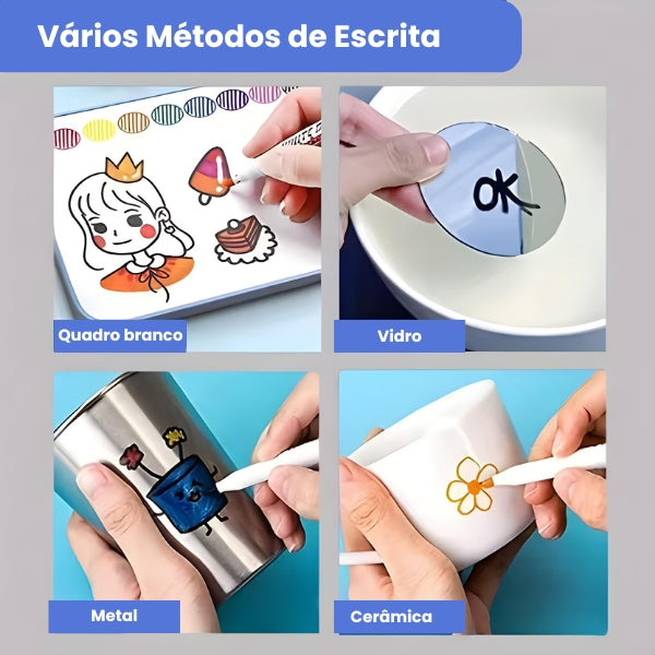 Desenho feito com a InkFloat sobre superfície lisa. Caneta mágica com tinta flutuante ideal para atividades criativas infantis