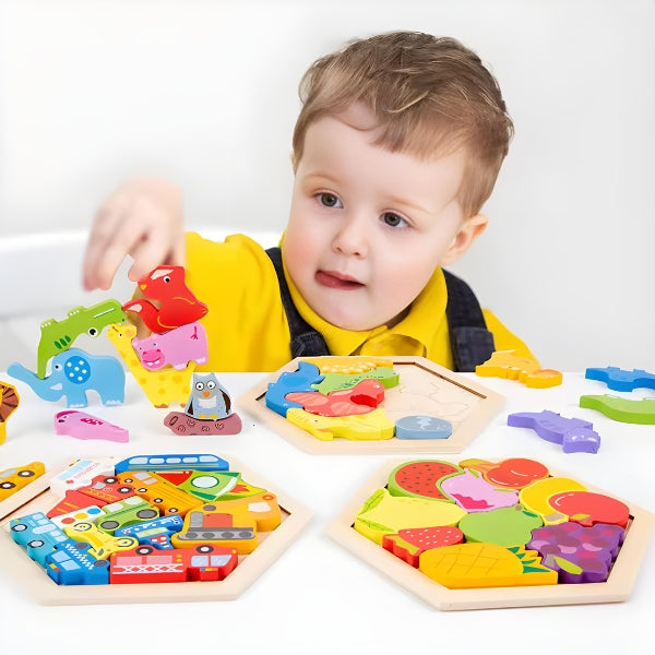 Detalhe do acabamento em madeira polida do FormaCerta, reforçando a durabilidade e estética do brinquedo montessori