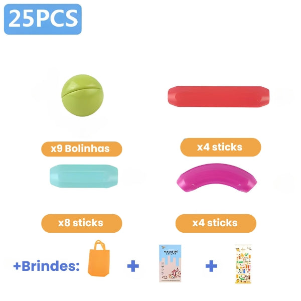 Detalhe do sistema magnético de encaixe do Magna Kids. Peças resistentes e fáceis de manusear para construções seguras e educativas