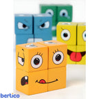 Detalhe dos blocos do FaceMix com ilustrações claras. Brinquedo seguro, educativo e ideal para o desenvolvimento infantil