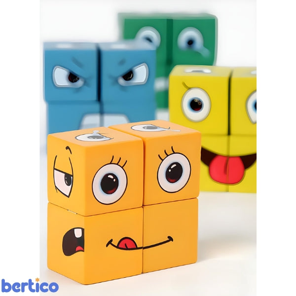 Detalhe dos blocos do FaceMix com ilustrações claras. Brinquedo seguro, educativo e ideal para o desenvolvimento infantil