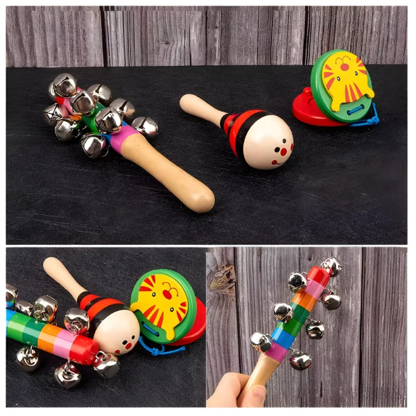 Dominó de madeira da LudoBox em uso. Estimula raciocínio lógico e reconhecimento de cores em crianças pequenas