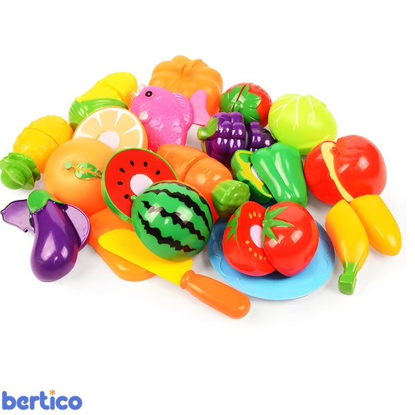 Frutas e vegetais desmontáveis do MiniChef Kids. Brinquedo lúdico que ensina sobre alimentação saudável