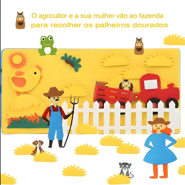 Kit completo do FeltStory com embalagem. Ótima opção de presente educativo e interativo para crianças