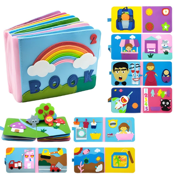 Livro FeltStory com formas geométricas para encaixar. Ensina cores, formas e habilidades de classificação