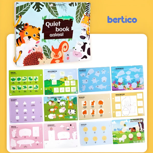 Livro educativo Montessori para alfabetização infantil. Encaixe de letras e aprendizado interativo para estimular a leitura e o reconhecimento de palavras