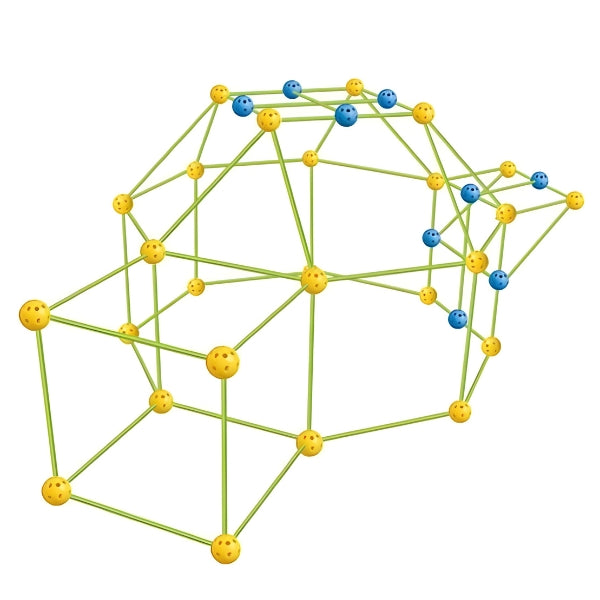 Montagens variadas com o Build Kit, como castelos, túneis e tendas. Brinquedo criativo que incentiva o pensamento lógico e a criatividade