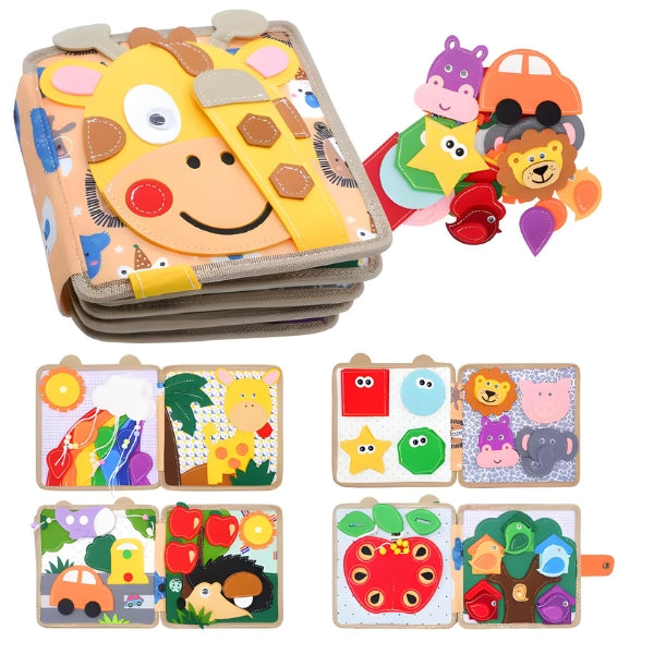 Página do FeltStory com atividade de laço de cadarço. Estimula coordenação motora e independência