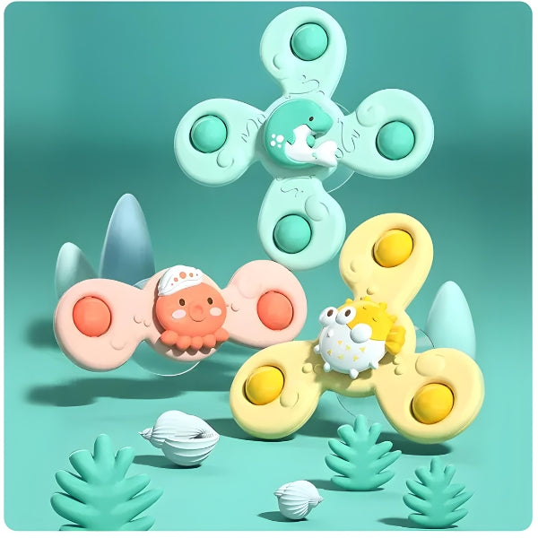 Spin Pop girando suavemente ao toque. Brinquedo educativo que estimula a coordenação motora fina e a concentração dos pequenos