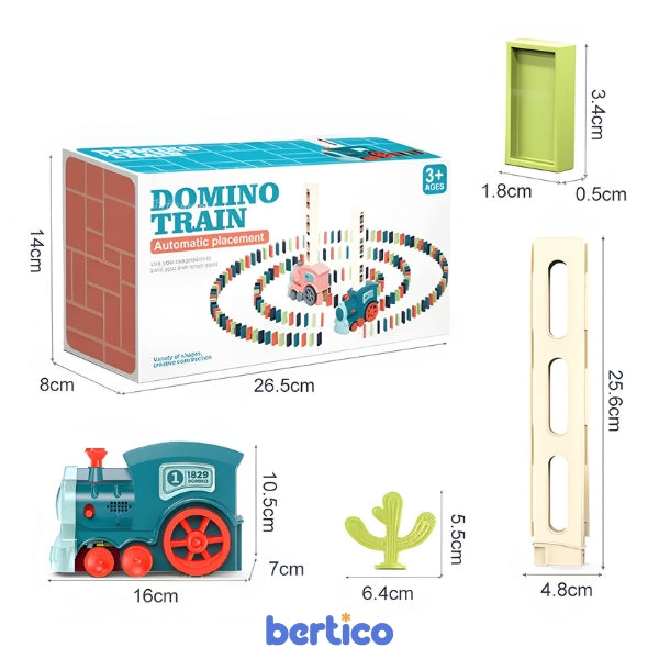 Trem Domino Express pronto para iniciar nova trilha. Incentiva a criação de novos caminhos com total autonomia