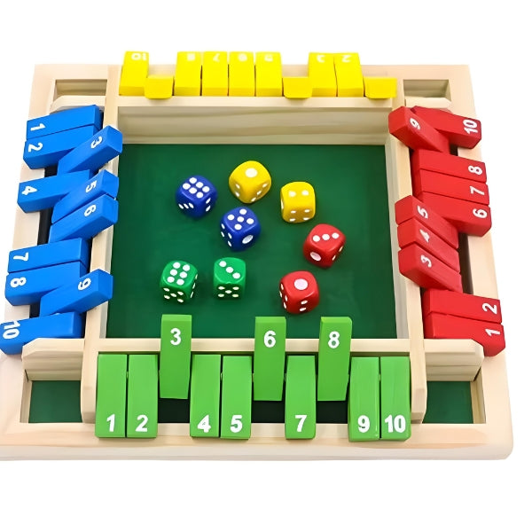 Visual completo do conteúdo do MatemáTab, incluindo tabuleiro, cartas, pinos e caixa organizadora para facilitar o uso e o transporte